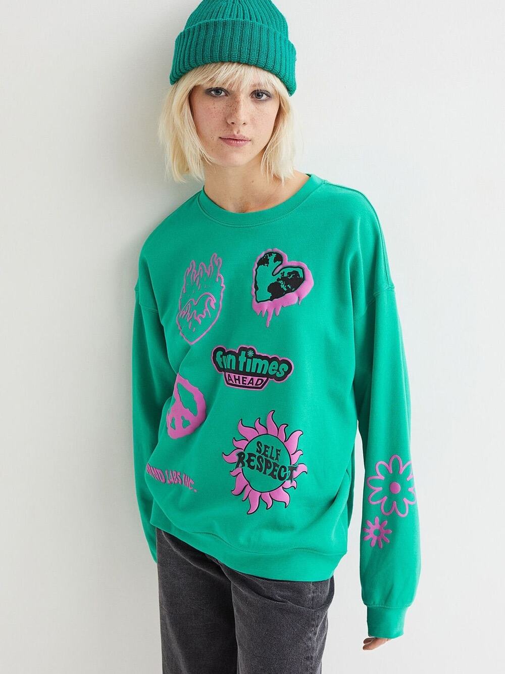 H&M Divided Graphic Crew Neck Sweatshirt Long Sleeve Mind Labs Fun Times Respect